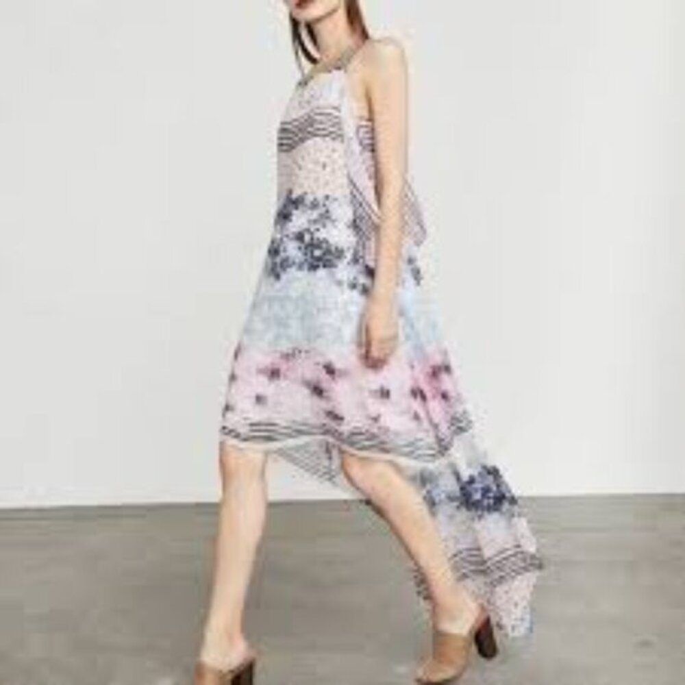 BCBGMaxazria Whimsical floral pastel Aaric‎ sleeveless high low dress Size Small